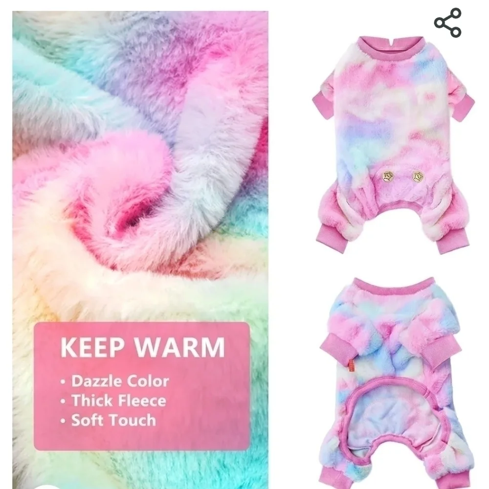 Kyesse Dog Sweater Faux Fur Rainbow Tye Dye Soft Pajamas
